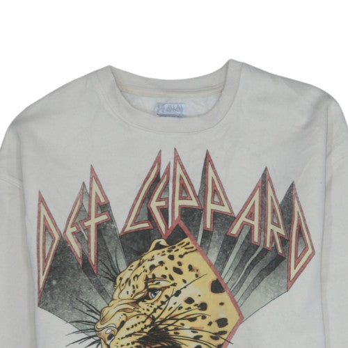 Unisex Adults UK Size XS Def Leppard White Pullover Sweatshirt