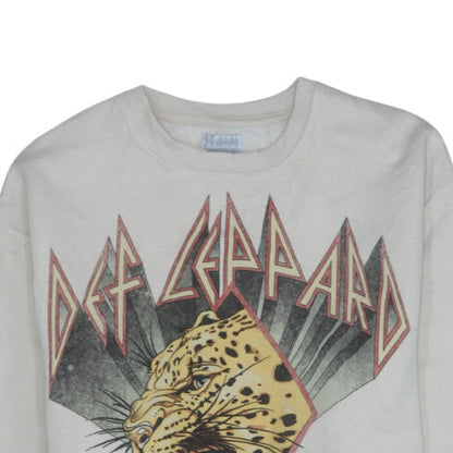 Unisex Adults UK Size XS Def Leppard White Pullover Sweatshirt