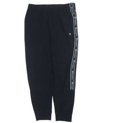 Champion Men's Black Large Fleece Jogger Trousers with Logo Tape