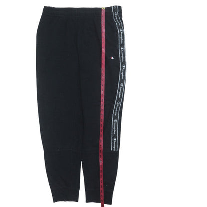 Champion Men's Black Large Fleece Jogger Trousers with Logo Tape