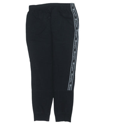 Champion Men's Black Large Fleece Jogger Trousers with Logo Tape