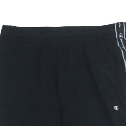 Champion Men's Black Large Fleece Jogger Trousers with Logo Tape