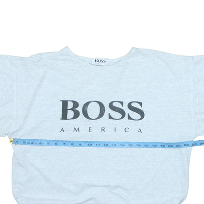 Vintage BOSS America Men's Grey Logo T-Shirt Size L Cotton