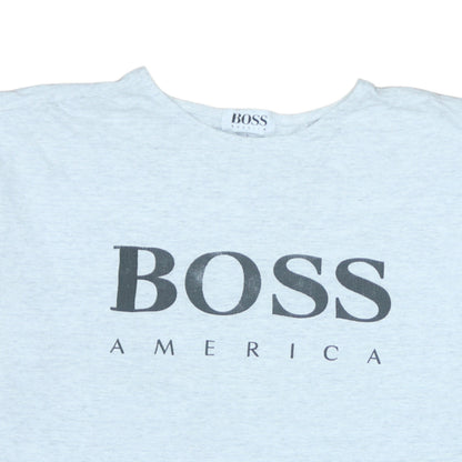 Vintage BOSS America Men's Grey Logo T-Shirt Size L Cotton