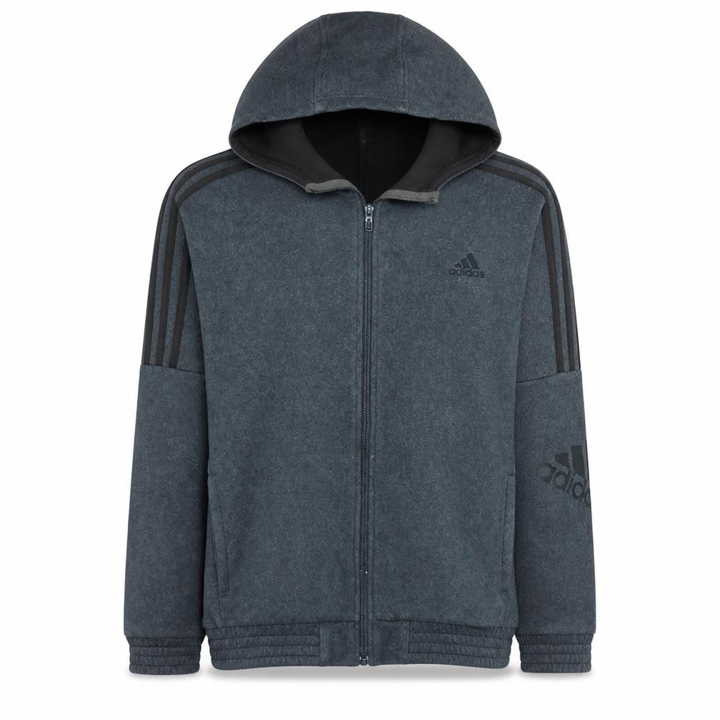 Front view of Adidas Teens Grey Full Zip Fleece Hoodie, size 164