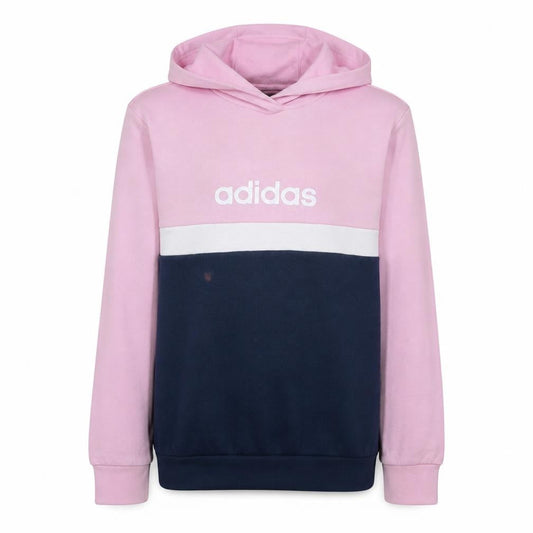 Front view of adidas girls’ pink colourblock pullover hoodie, size 13-14, years