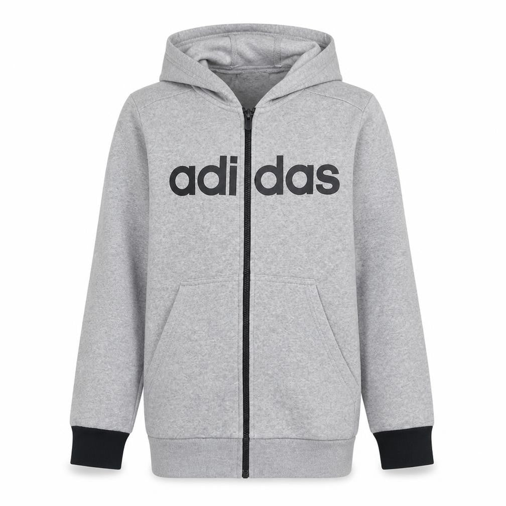 Front view of Adidas boys’ grey full zip hoodie 13-14 years sport essentials