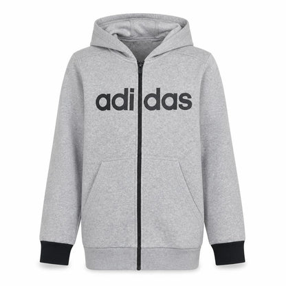 Front view of Adidas boys’ grey full zip hoodie 13-14 years sport essentials