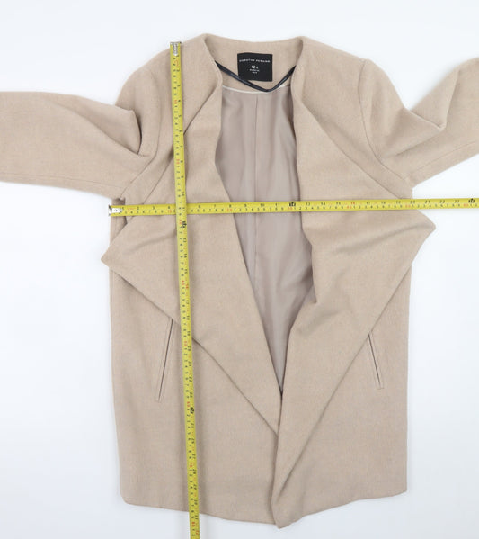 Dorothy Perkins Women Beige Size 12 Mid-Length Lined Open Coat