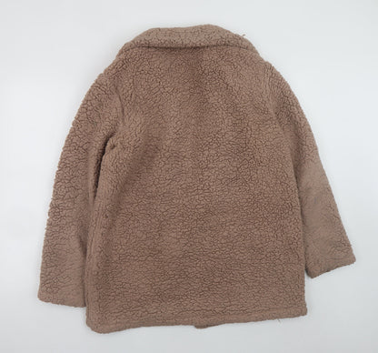 Brave Soul Women's Beige Teddy Fleece Mid-Length Zip Coat Size 12