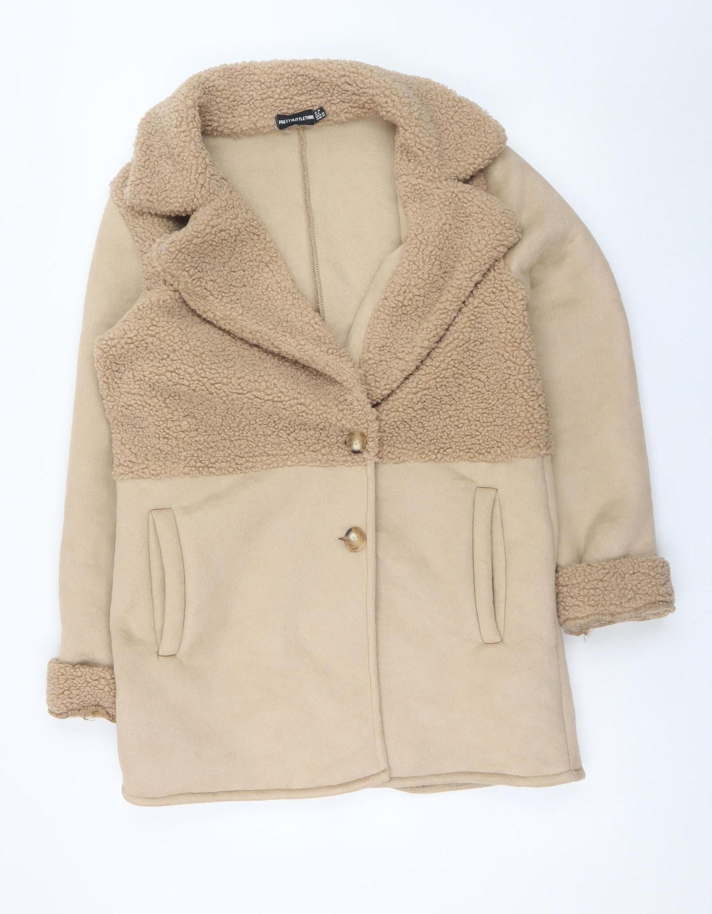 Womens UK Size 10 PRETTYLITTLETHING Beige Teddy Coat