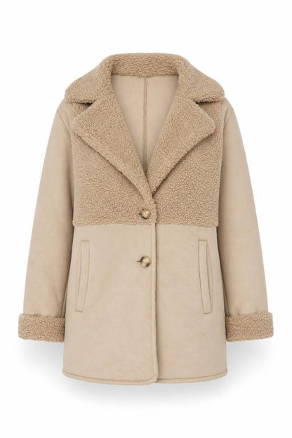PRETTYLITTLETHING Womens Beige Teddy Coat Size 10 Mid-Length Fleece