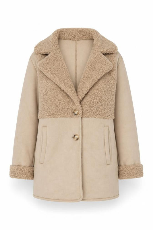 Womens UK Size 10 PRETTYLITTLETHING Beige Teddy Coat