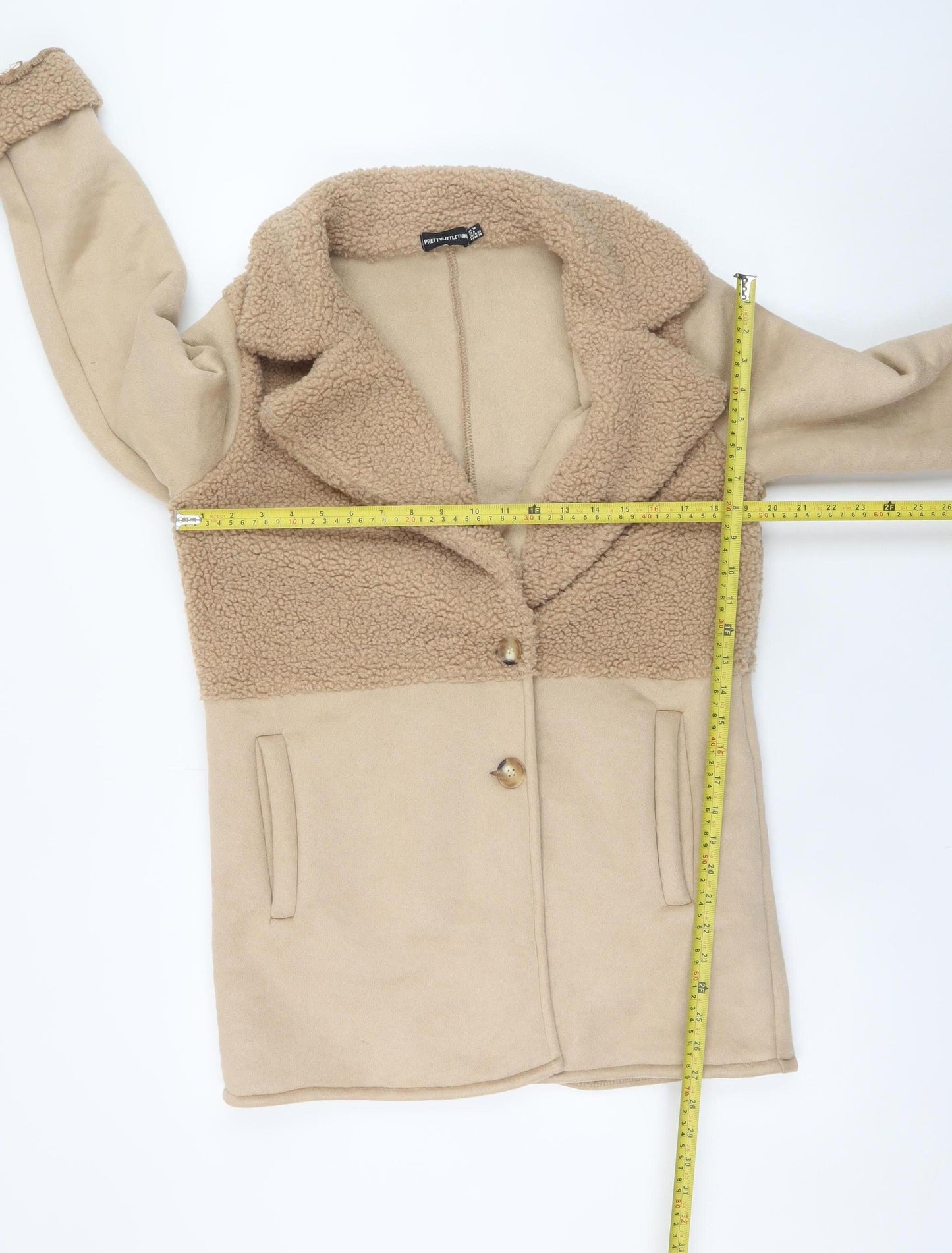 Womens UK Size 10 PRETTYLITTLETHING Beige Teddy Coat