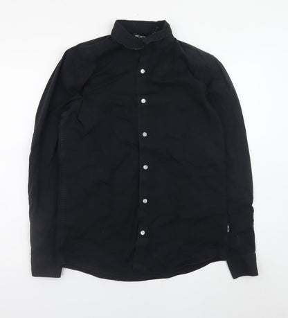 ONLY & SONS Men's Black Regular Fit Long Sleeve Band Collar Button-Up Shirt M