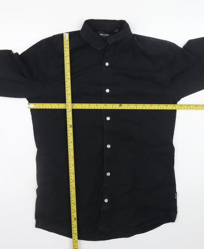 ONLY & SONS Men's Black Regular Fit Long Sleeve Band Collar Button-Up Shirt M