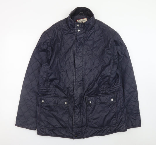Grey Hawk Men's Blue Quilted Cotton Jacket L Regular Fit Mid-Length
