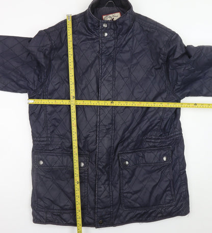 Grey Hawk Men's Blue Quilted Cotton Jacket L Regular Fit Mid-Length