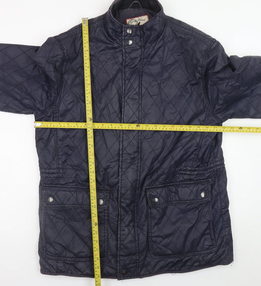 Grey Hawk Men's Blue Quilted Cotton Jacket L Regular Fit Mid-Length
