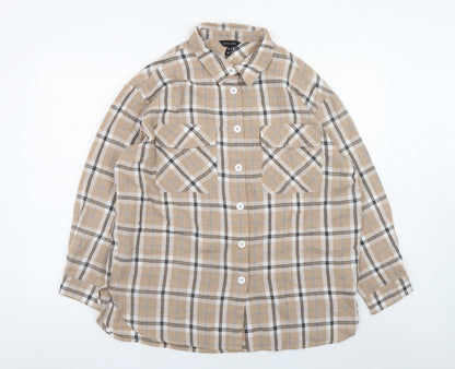 New Look Beige Check Flannel Button-Up Shirt Size 14 Unisex