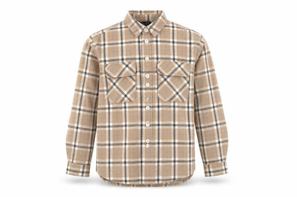 Front view of New Look Beige Check Flannel Button-Up Shirt, size 14, unisex