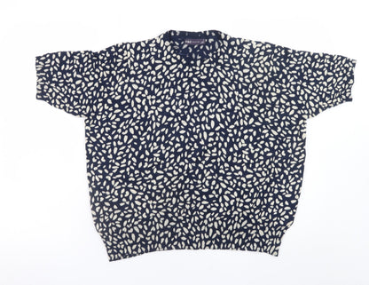 Marks and Spencer Womens Blue Ivory Patterned Short Sleeve Jersey Top Size 18