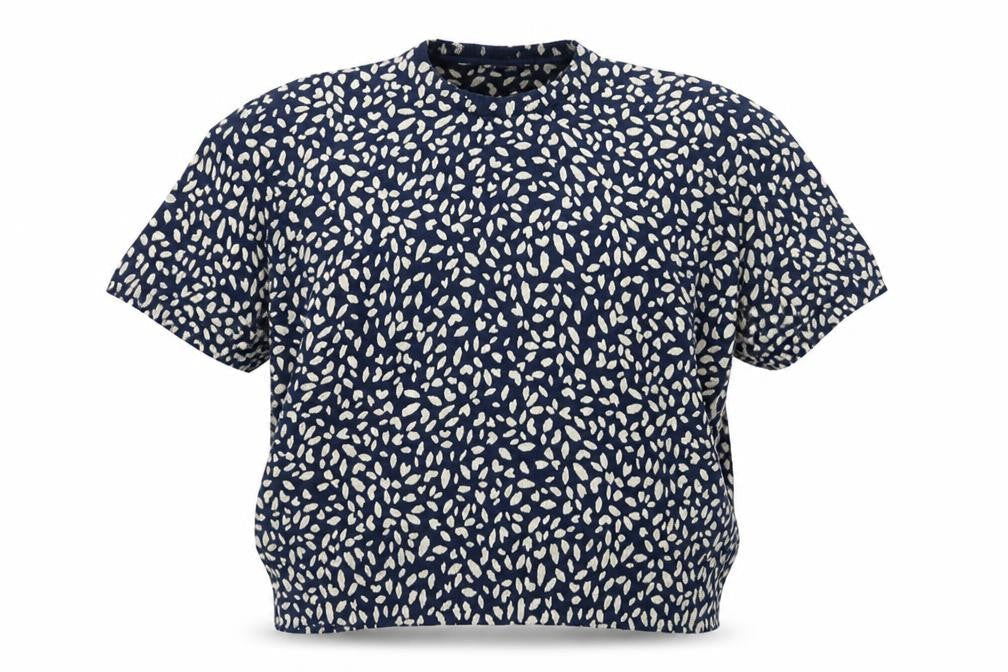 Marks and Spencer Womens Blue Ivory Patterned Short Sleeve Jersey Top Size 18