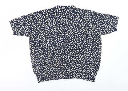 Marks and Spencer Womens Blue Ivory Patterned Short Sleeve Jersey Top Size 18
