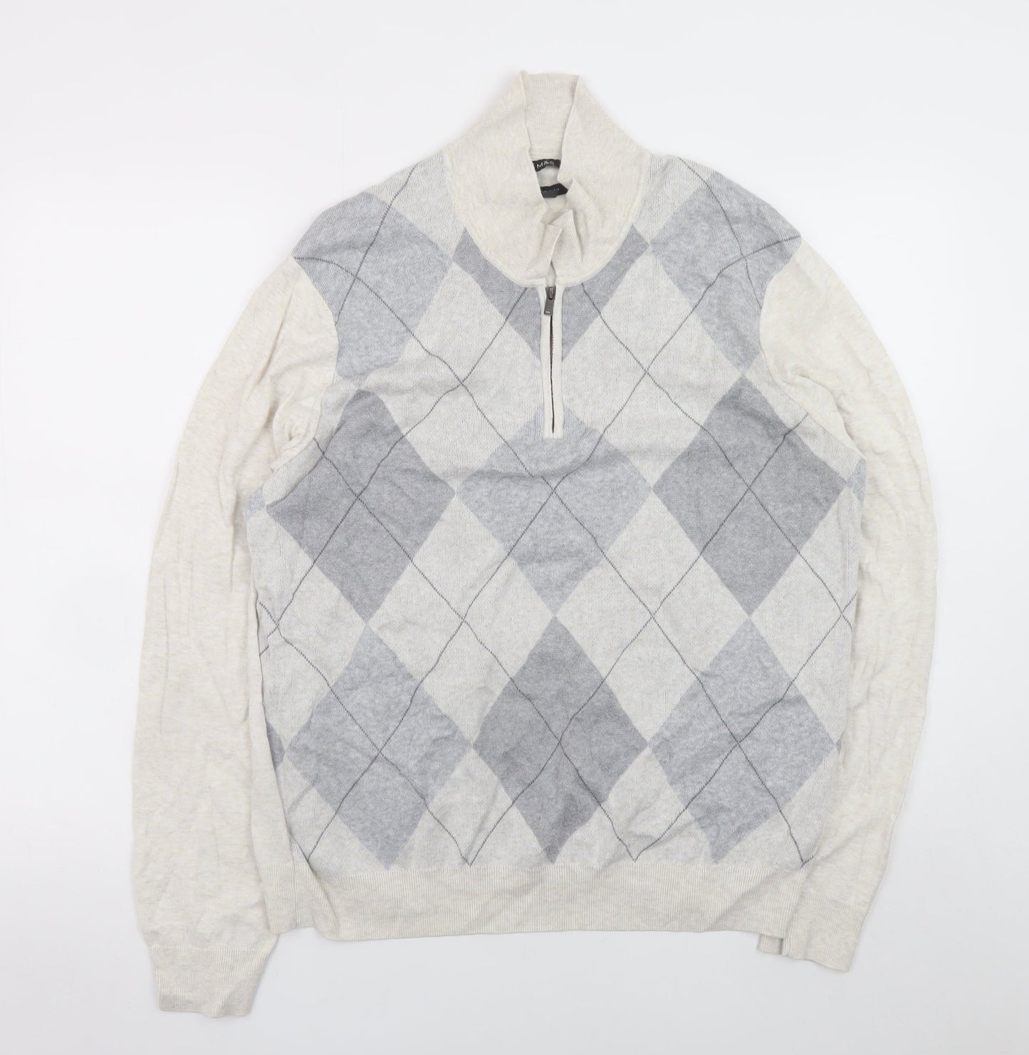 Mens UK Size L Marks and Spencer Grey 1/2 Zip Jumper