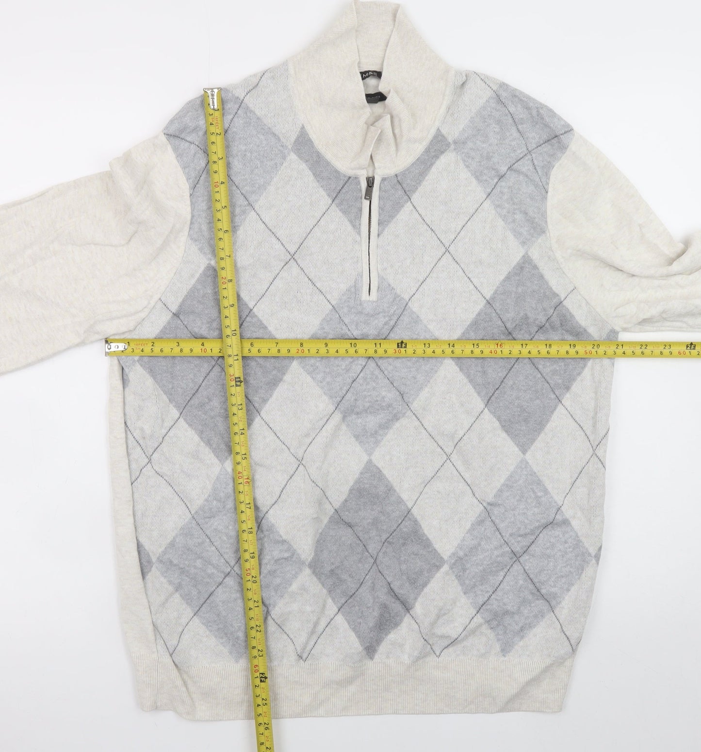 Mens UK Size L Marks and Spencer Grey 1/2 Zip Jumper