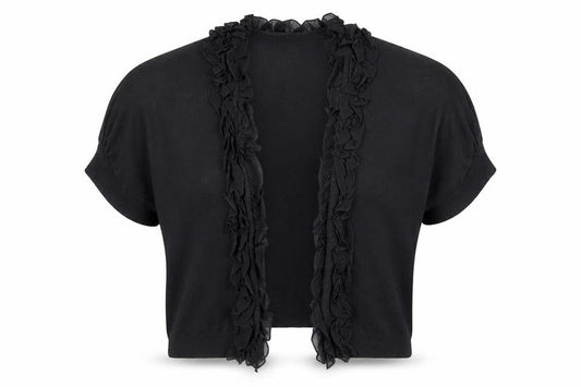 Phase Eight Women's Black Wool Ruffle Cropped Cardigan Size 12