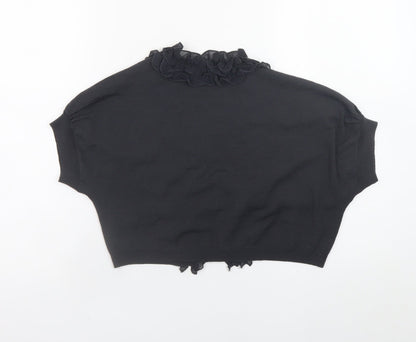 Phase Eight Women's Black Wool Ruffle Cropped Cardigan Size 12
