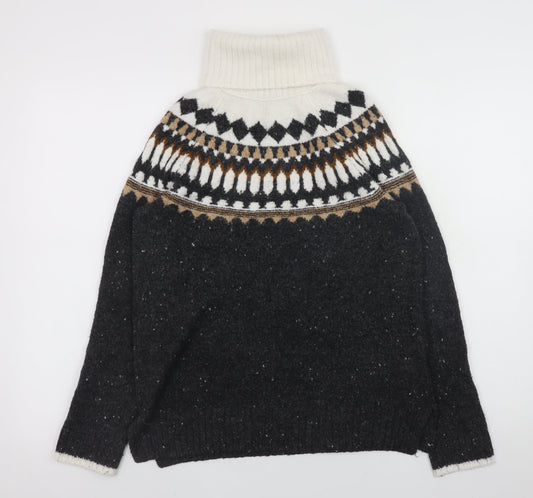 Marks and Spencer Womens Black Fair Isle Roll Neck Jumper XS