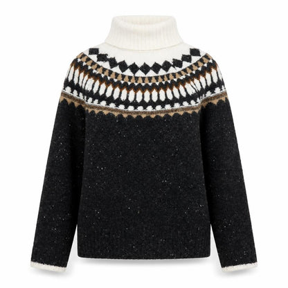Marks and Spencer Womens Black Fair Isle Roll Neck Jumper XS
