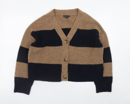 Whistles Women Brown Black Striped Wool Blend Cardigan Size S