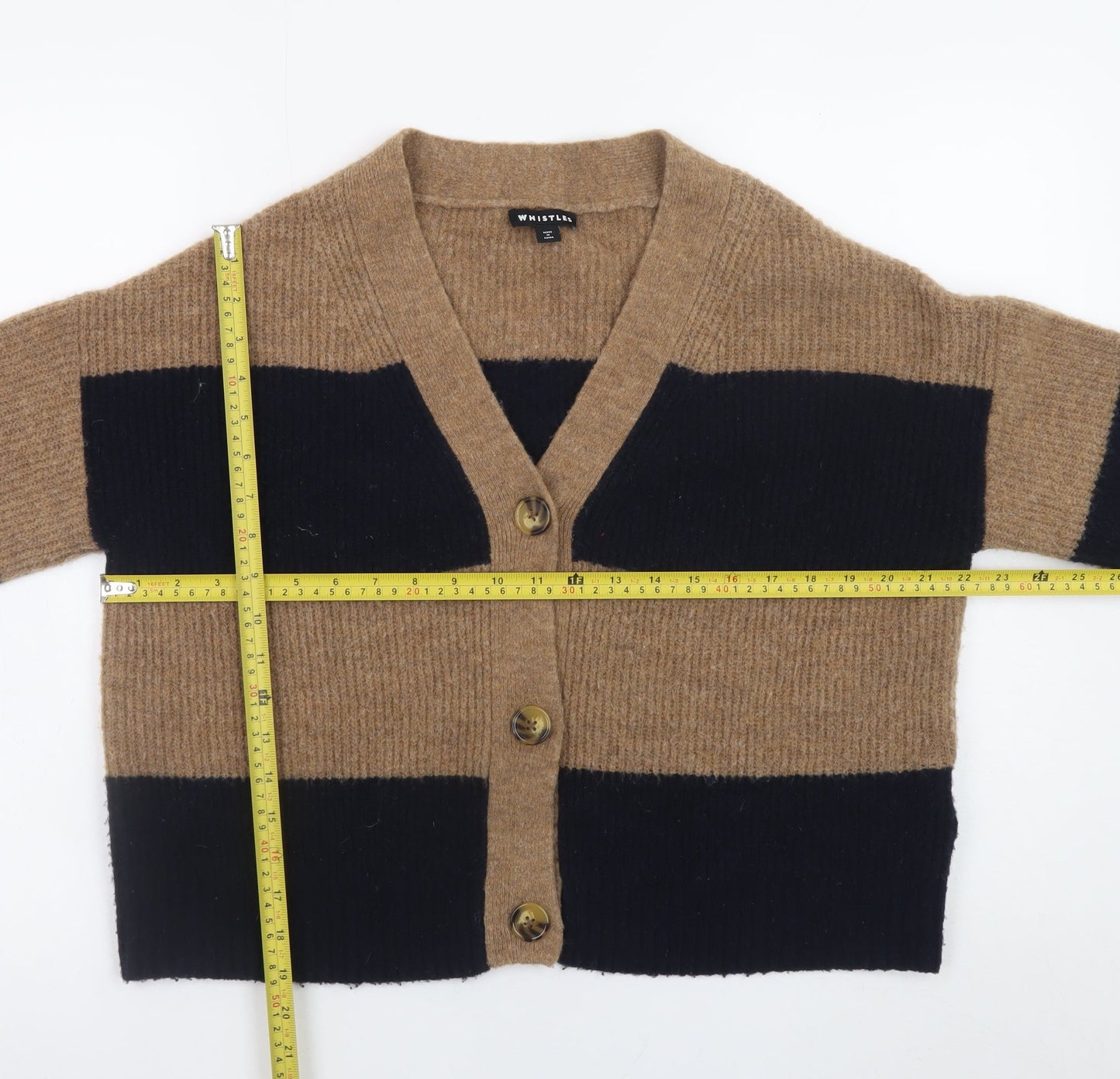 Whistles Women Brown Black Striped Wool Blend Cardigan Size S