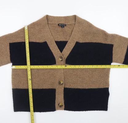 Whistles Women Brown Black Striped Wool Blend Cardigan Size S