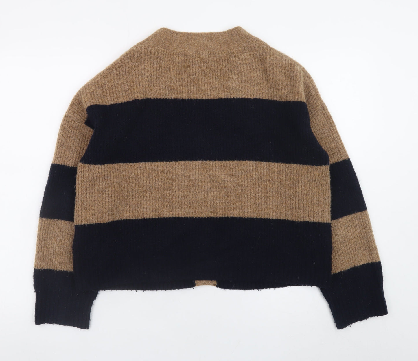 Whistles Women Brown Black Striped Wool Blend Cardigan Size S