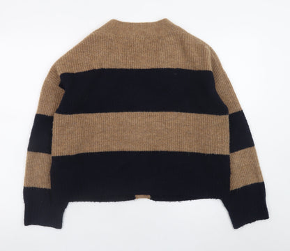 Whistles Women Brown Black Striped Wool Blend Cardigan Size S