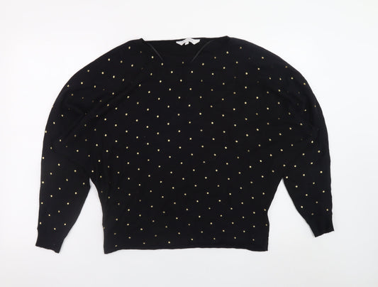 Principles Women Black Gold Studded Batwing Jumper Size 16