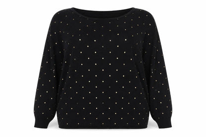 Principles Women Black Gold Studded Batwing Jumper Size 16