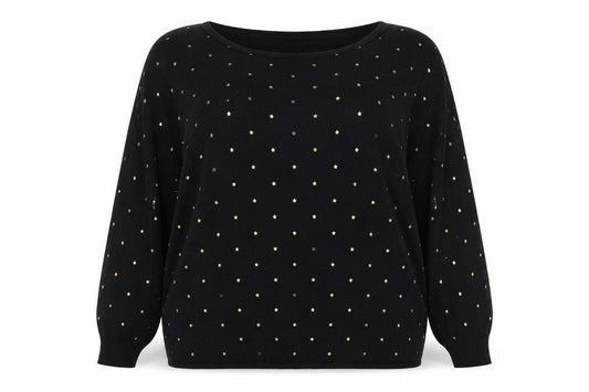 Principles Women Black Gold Studded Batwing Jumper Size 16
