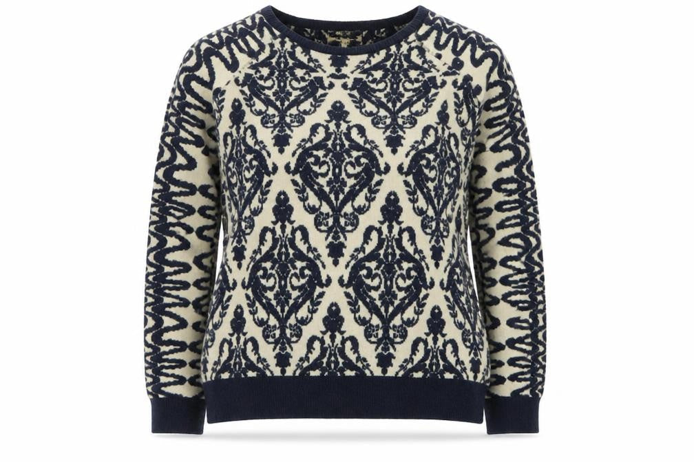 Ninamurati Women Blue Cream Vintage Pullover Jumper M