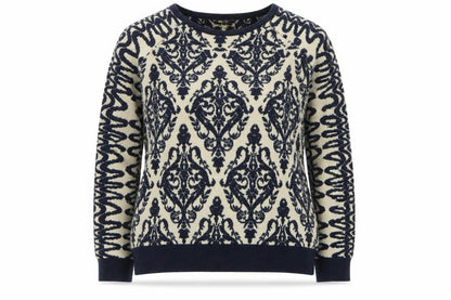 Ninamurati Women Blue Cream Vintage Pullover Jumper M