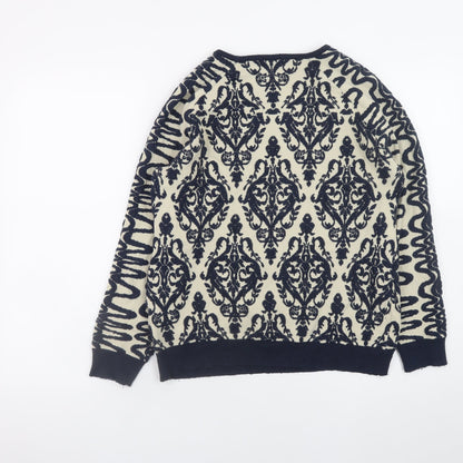 Ninamurati Women Blue Cream Vintage Pullover Jumper M