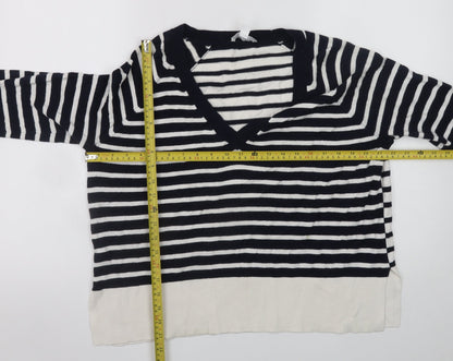 The White Company Women Black White Striped V-Neck Jumper Size 12