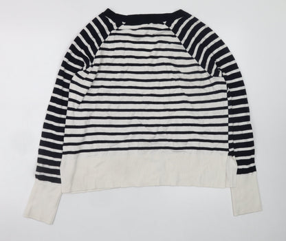 The White Company Women Black White Striped V-Neck Jumper Size 12