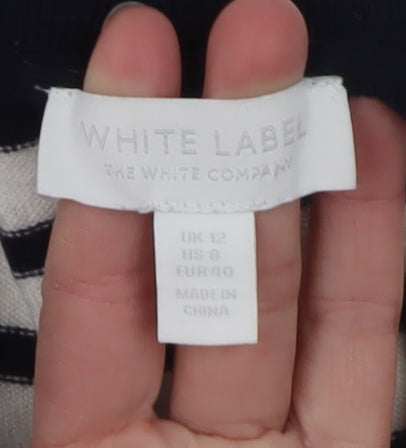 The White Company Women Black White Striped V-Neck Jumper Size 12