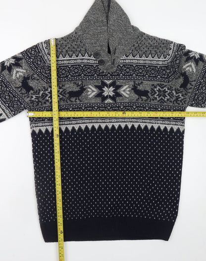 Next Men’s Grey Fair Isle Shawl Collar Jumper Medium
