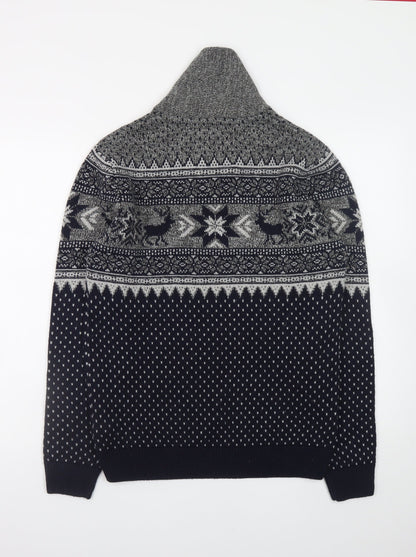 Next Men’s Grey Fair Isle Shawl Collar Jumper Medium